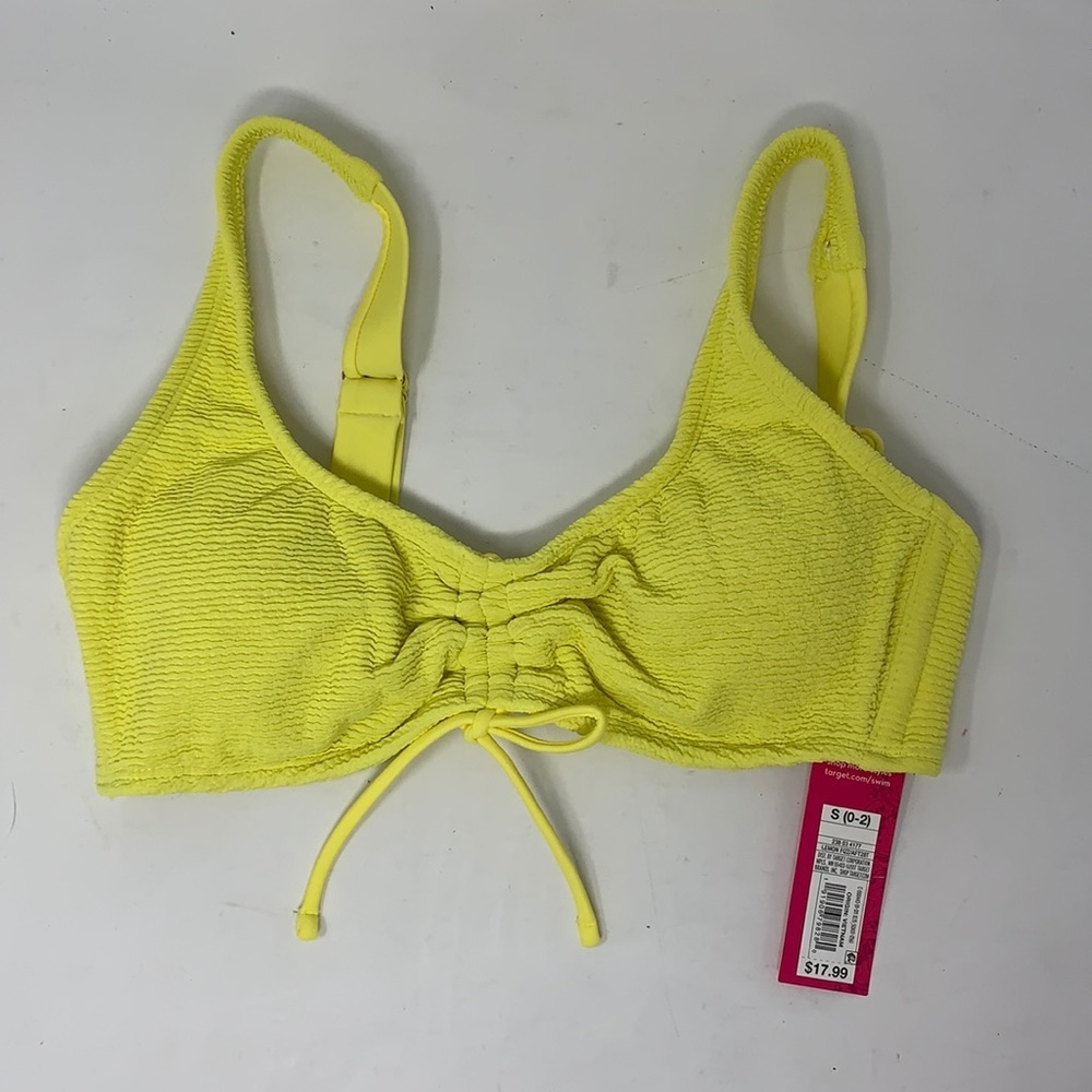 Xhilaration Lemon Yellow Textured Cinch Front Bralette Bikini Top - Small